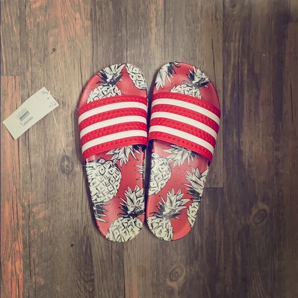 pineapple adidas slides